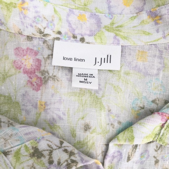 J. Jill Love Linen Women Size Medium Floral Print Button-Up Missy Shirt Collared - Picture 5 of 6
